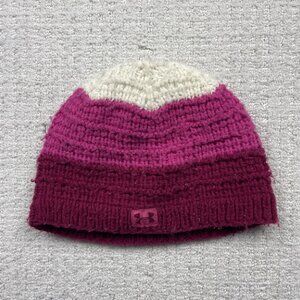 Under Armour Crochet Cable Knit Unisex Beanie Cap Fleece Heather Red Pink Winter